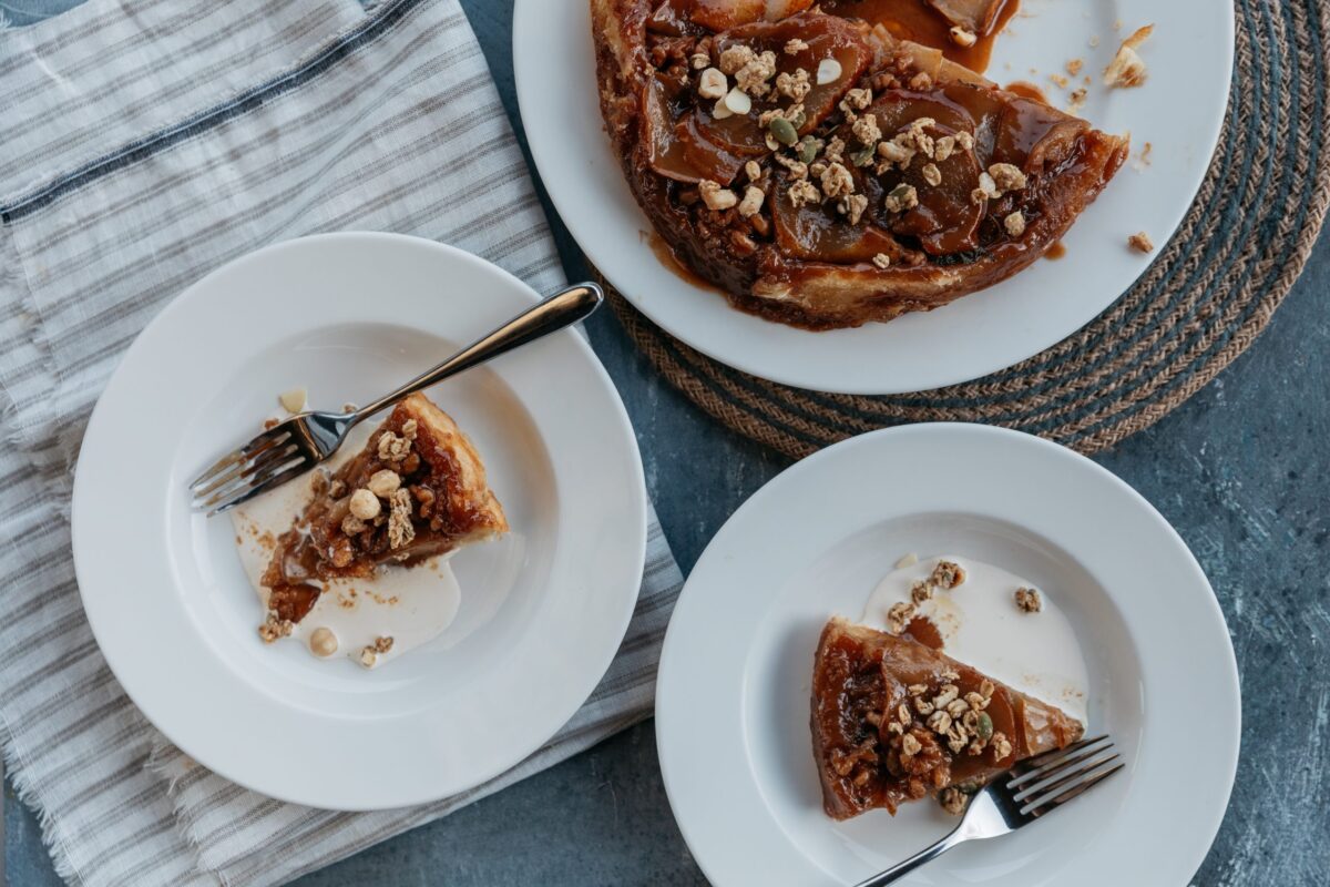 Slices of pear and salted caramel tarte tatin